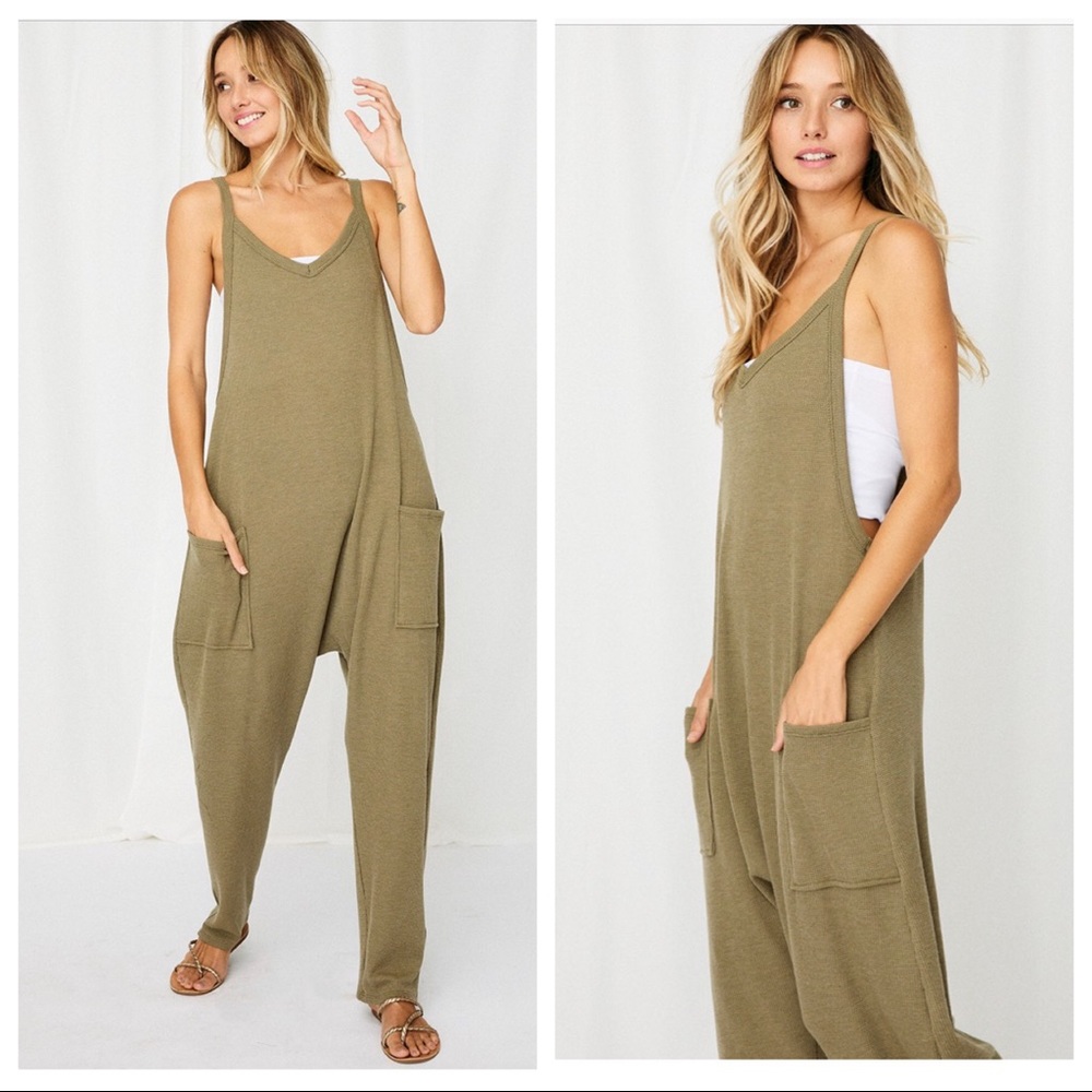Rachel Olive Boho Solid Harem Jumpsuit - Picture 4 of 4